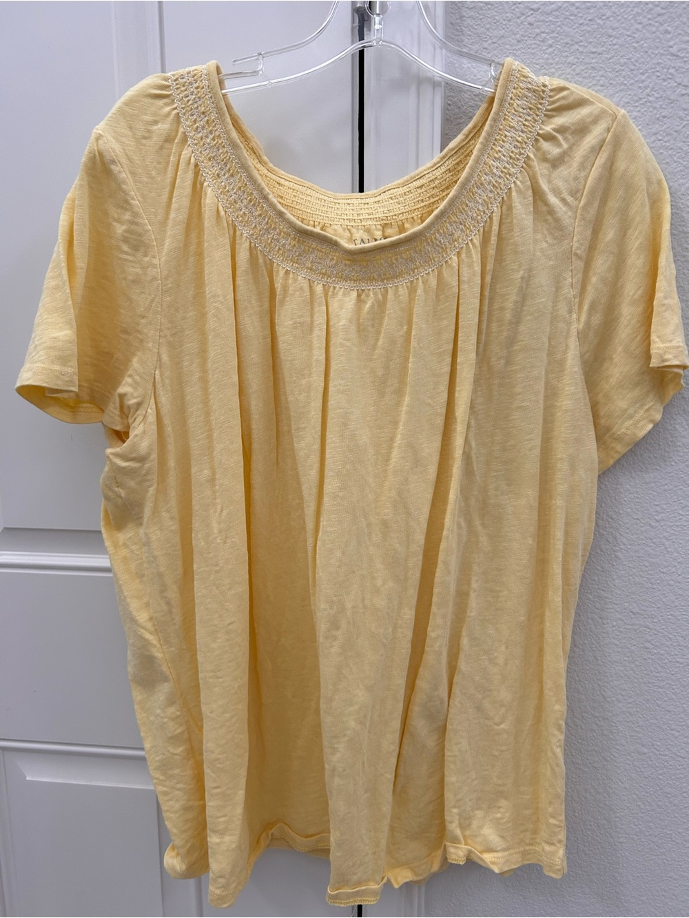 Talbots Pale Yellow Smocked Scoop Neck Short Sleeve Tunic